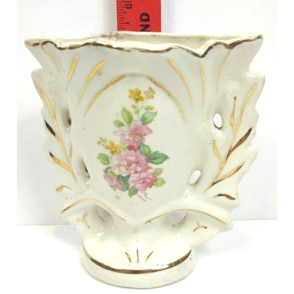 Vintage Staffordshire Style Rose Vase Crown Stafford China 5.5” Tall